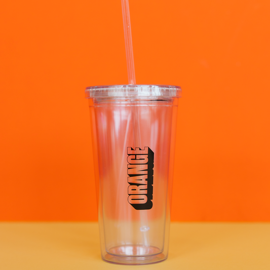 Orange Tumbler With Straw