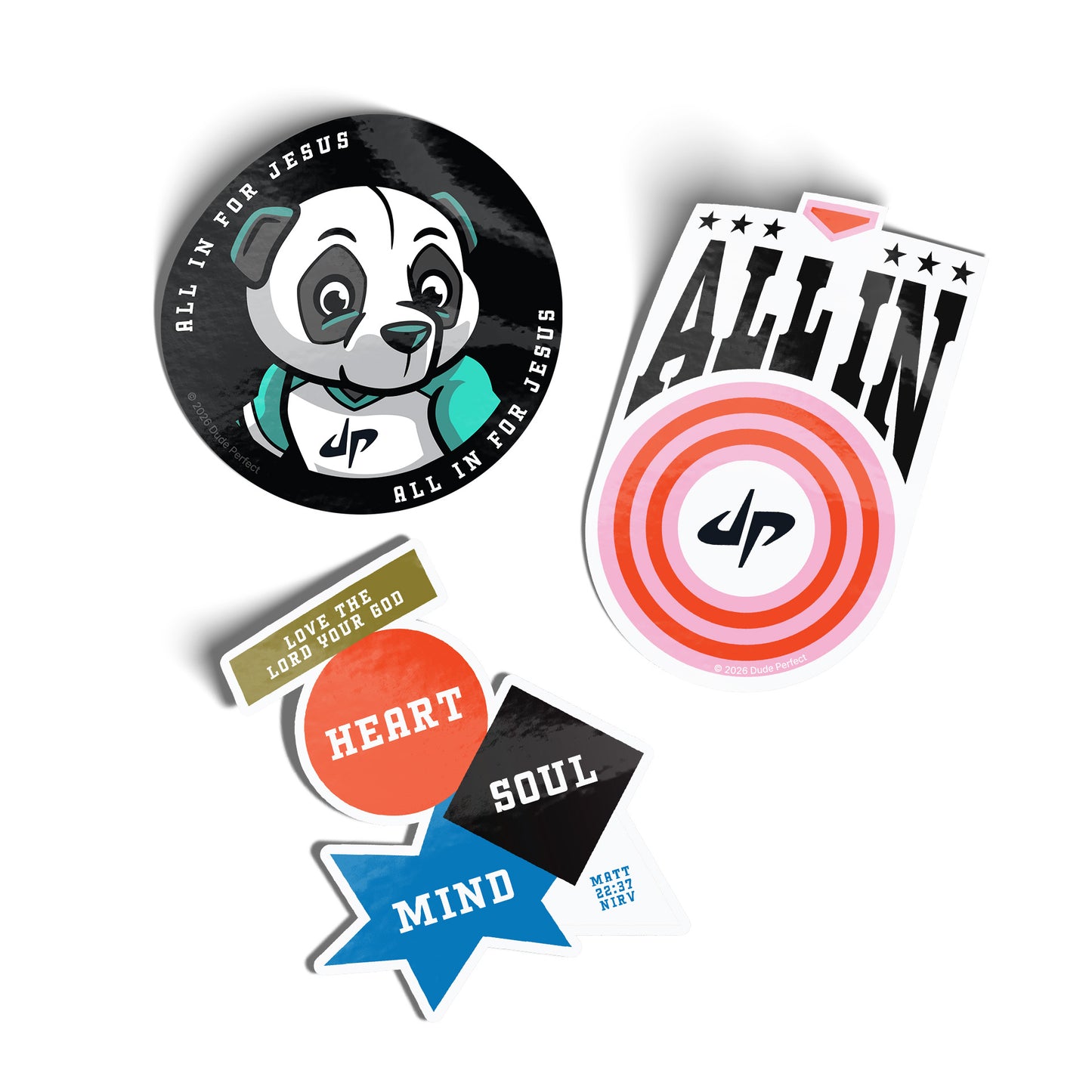 Vinyl Stickers, 3 designs (12 sets of 3 — 36 total) - Dude Perfect VBS 27 ALL IN!