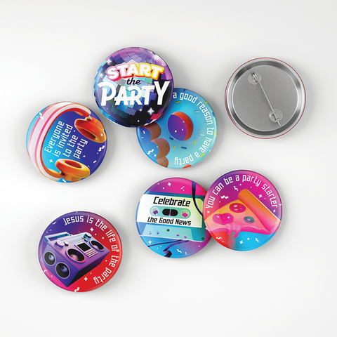 Start the Party VBS Daily Theme Buttons (Set of 12)